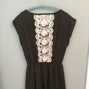 Olive Green Filly Flair Dress w/ back Lace detail